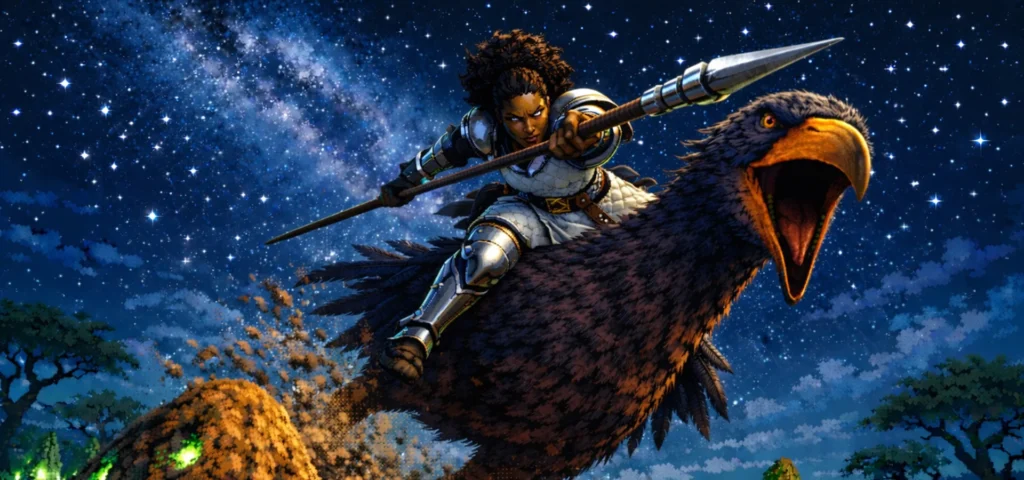 Amazona sobre ave do terror